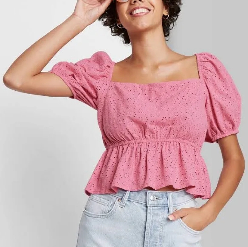 Wild Fable Pink Cropped Peplum Top